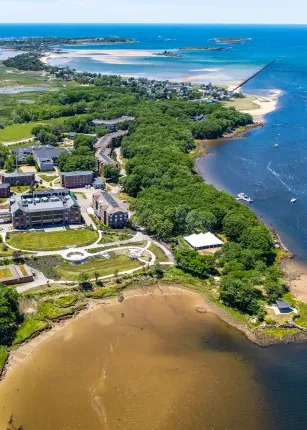 An aerial shot of the Biddeford Campus